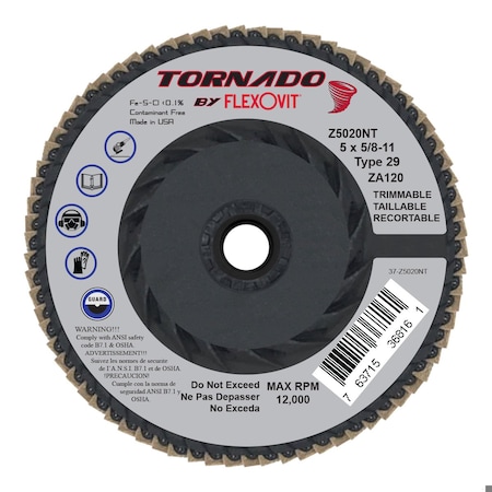 FLAP DISC TORNADO 5 In X5/8-11